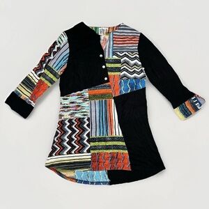 Parsley & Sage Tunic Top Patchwork Stripe Chevron Jersey Pearl Buttons BOHO Sz S